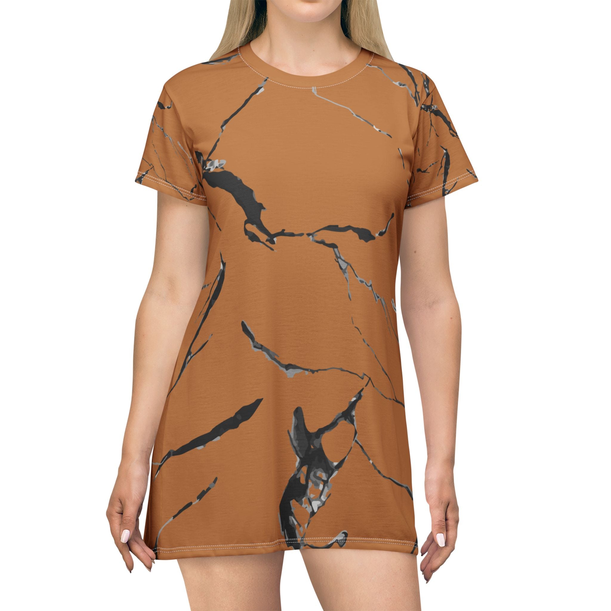 Chic Marble Print T-Shirt Dress - Stylish Casual Wear, Everyday Dress, Summer Fashion, Unique Gift, Graphic Tee Dress